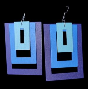 Retro Blue And Purple Rectangular Drop Earrings